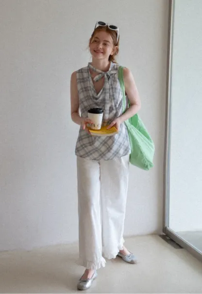 Plaid Bow Sleeveless Top