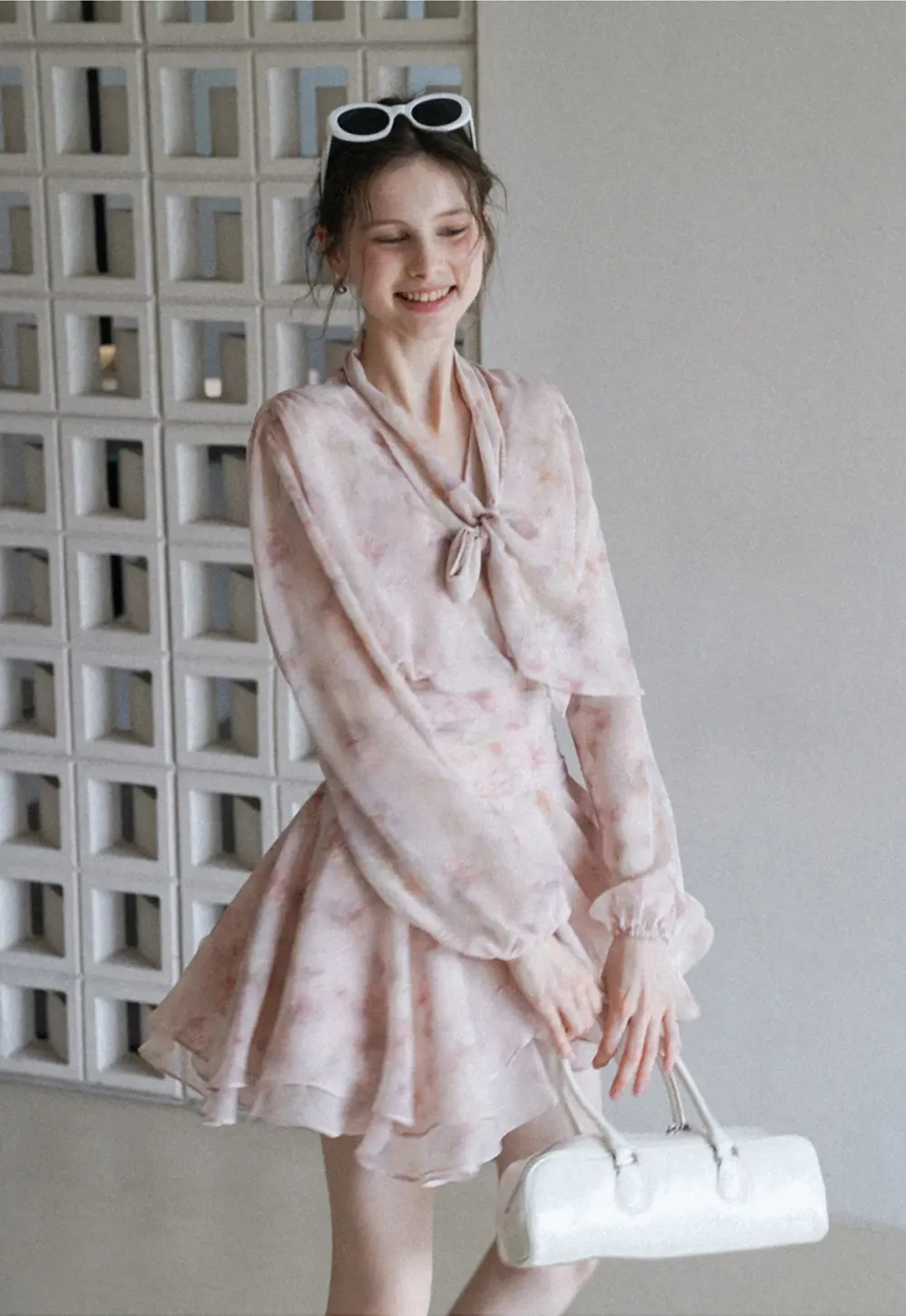 Romantic Floral Layered Dress with Belted Waist