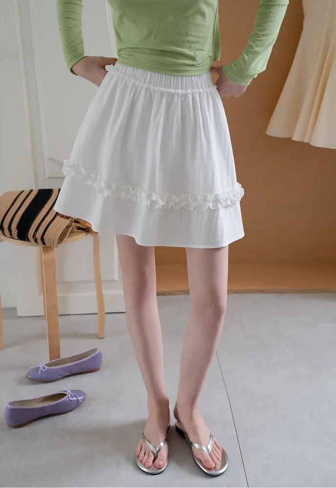 Women’s Ruffle Trim Elastic-Waist Mini Skirt