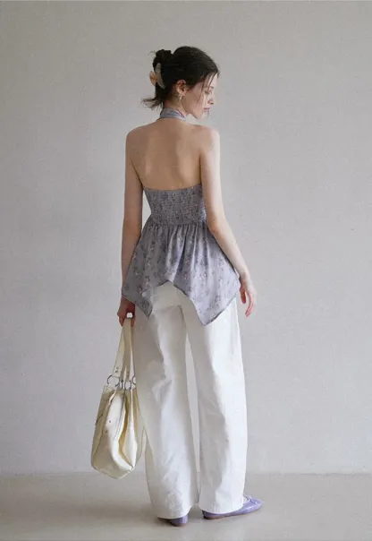 Women’s Floral Twist Halter Peplum Top