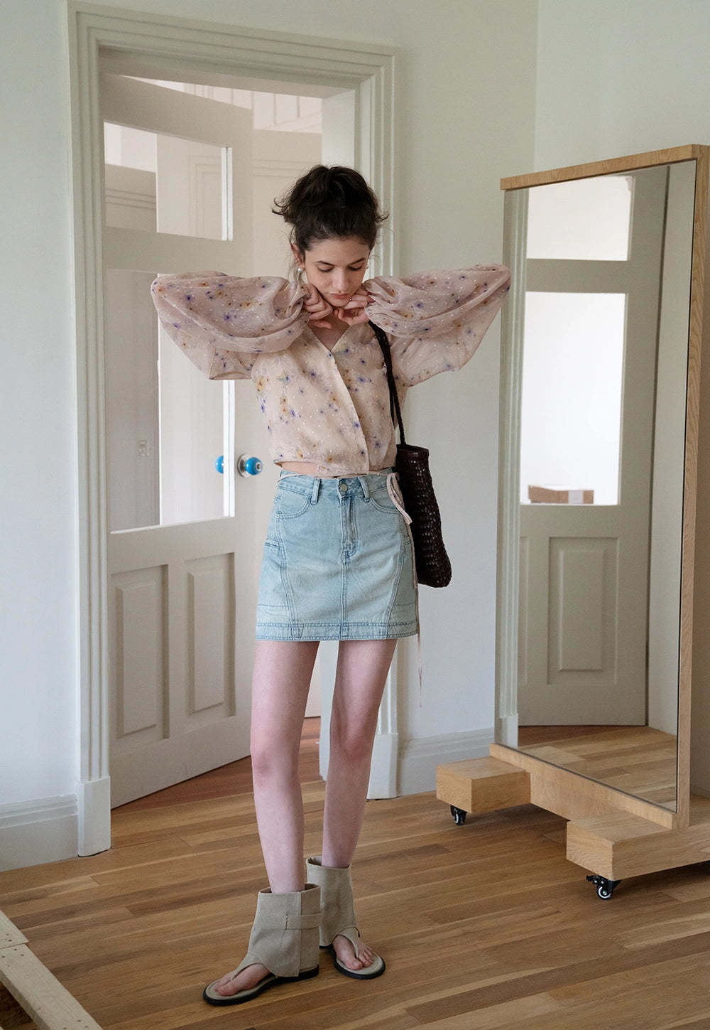 Floral Puff Sleeve Crop Blouse
