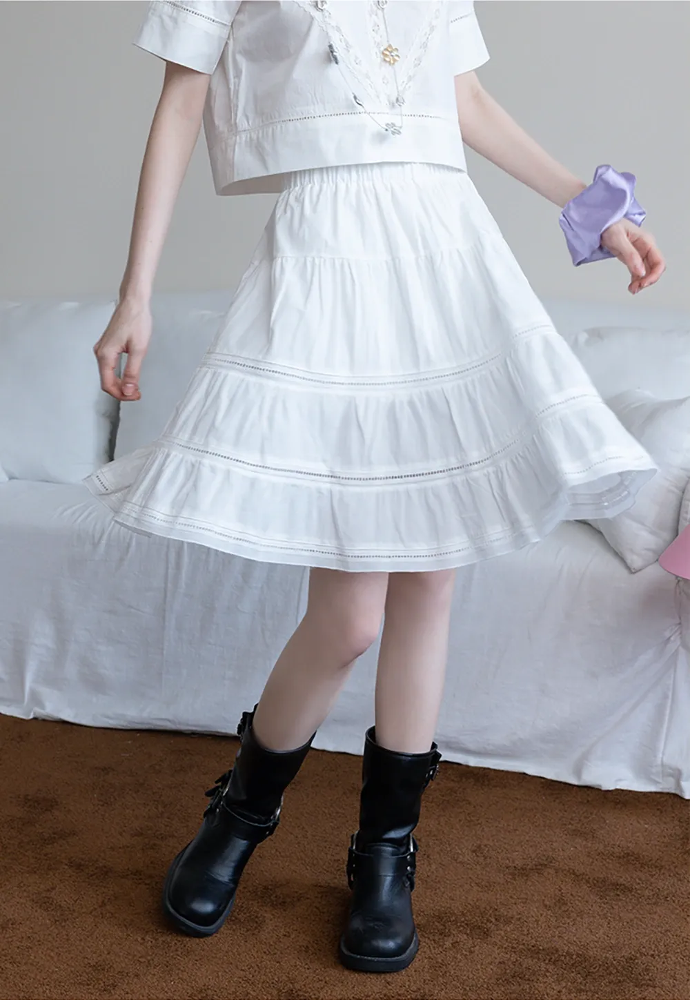 Women's Tiered A-Line Midi Skirt