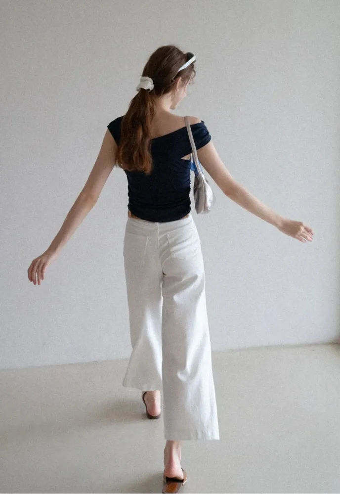 Women’s Cross-Strap One-Shoulder Ruched Top