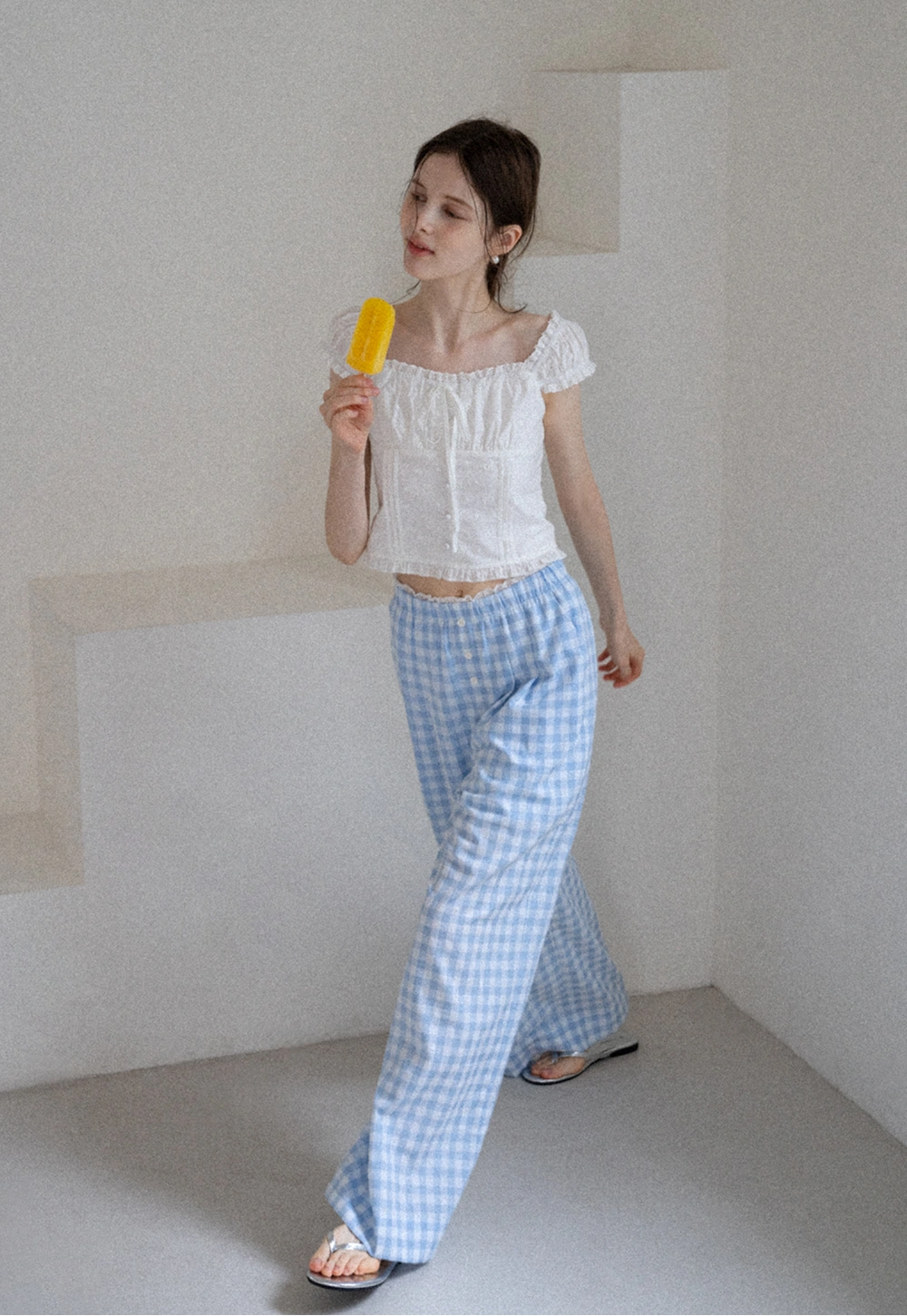 Women's Square Neck Eyelet Crop Top