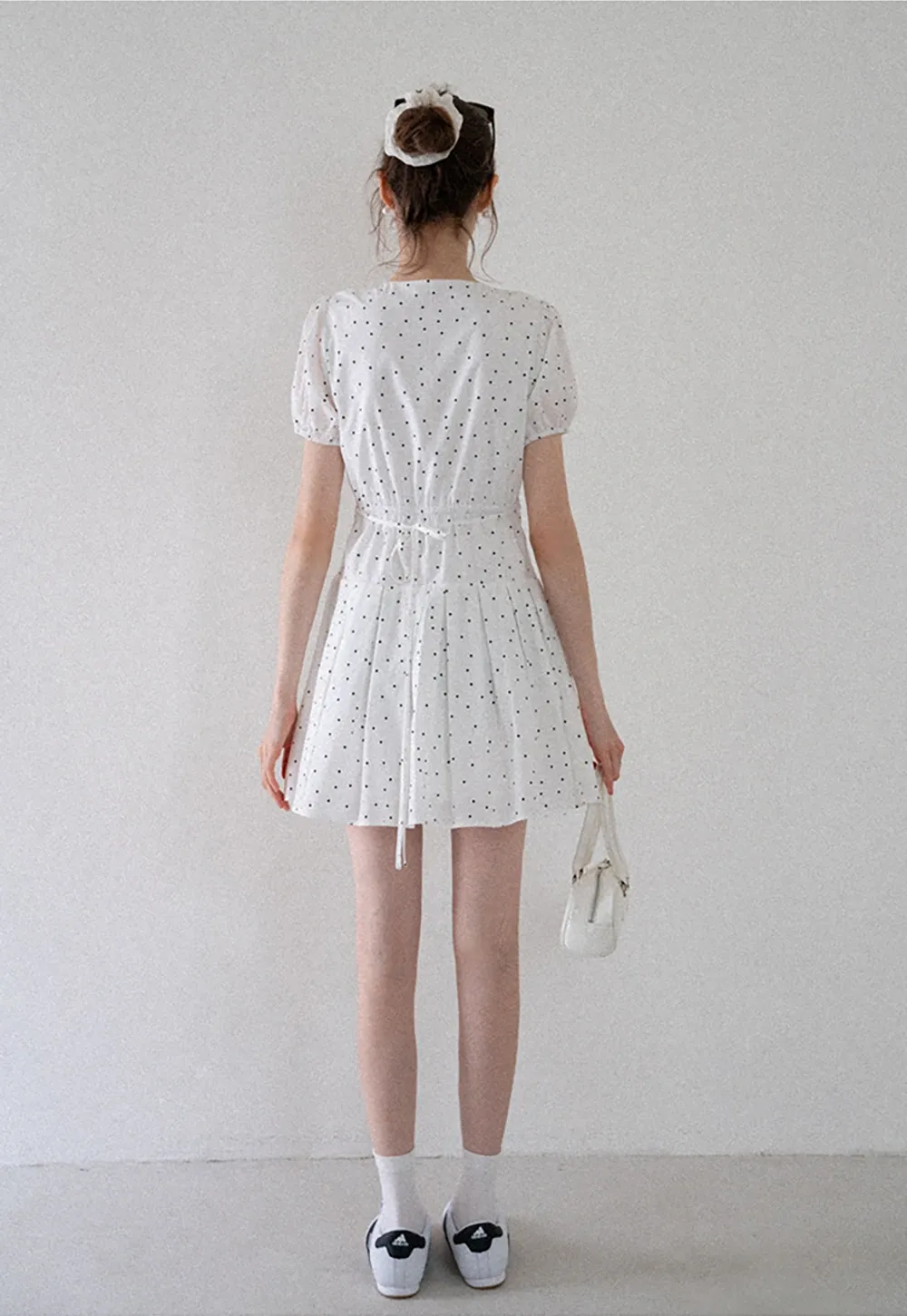 Women’s Polka Dot Ruched Button Mini Dress
