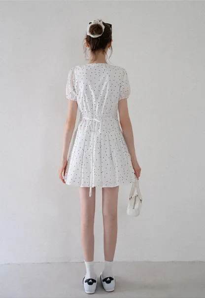 Women’s Polka Dot Ruched Button Mini Dress