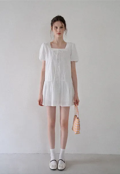 Square-Neck Lace Babydoll Dress