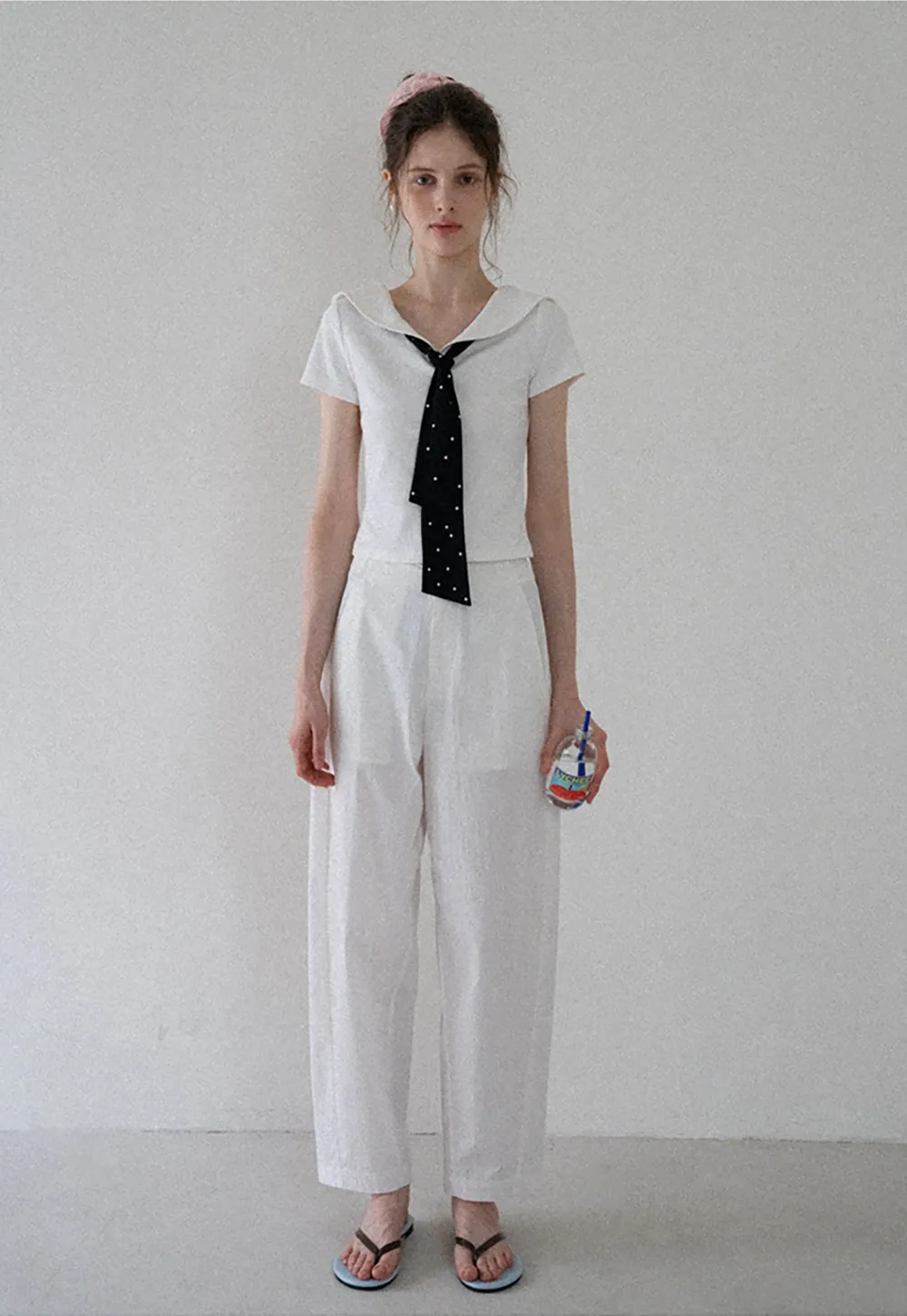 Sailor Collar Striped-Tie Tee