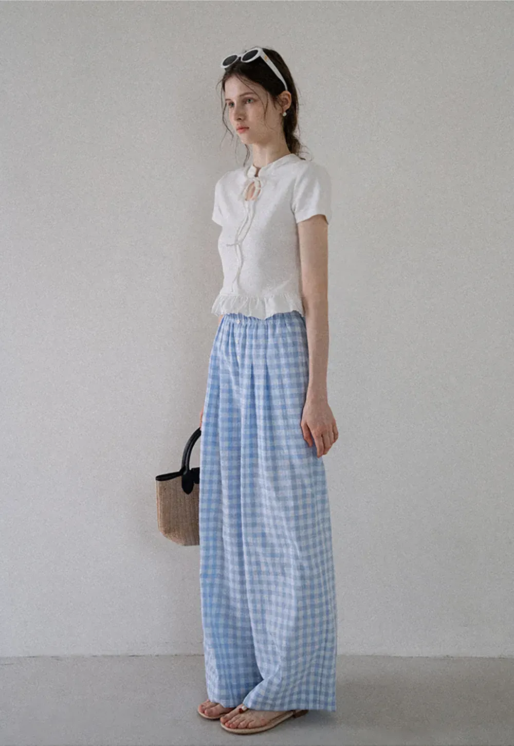 Bow Tie Ruffle Hem T-Shirt