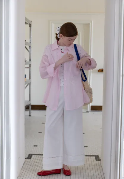 Women's Long Sleeve Button Down Linen Shirt with Pocket