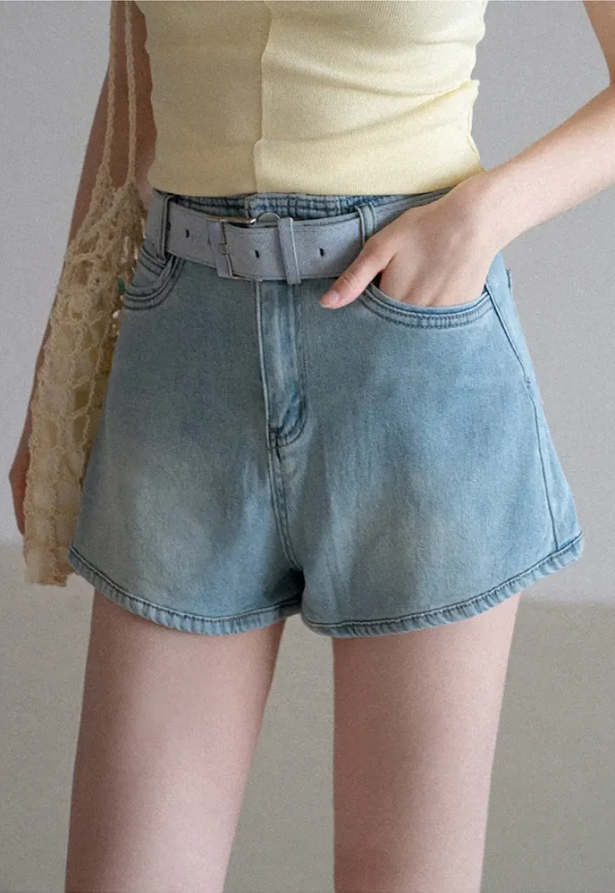 Belted High-Waist Denim Shorts