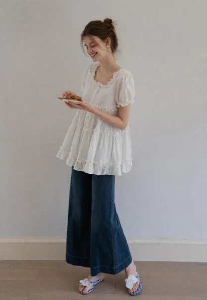 Women’s Square Neck Ruffle Babydoll Blouse
