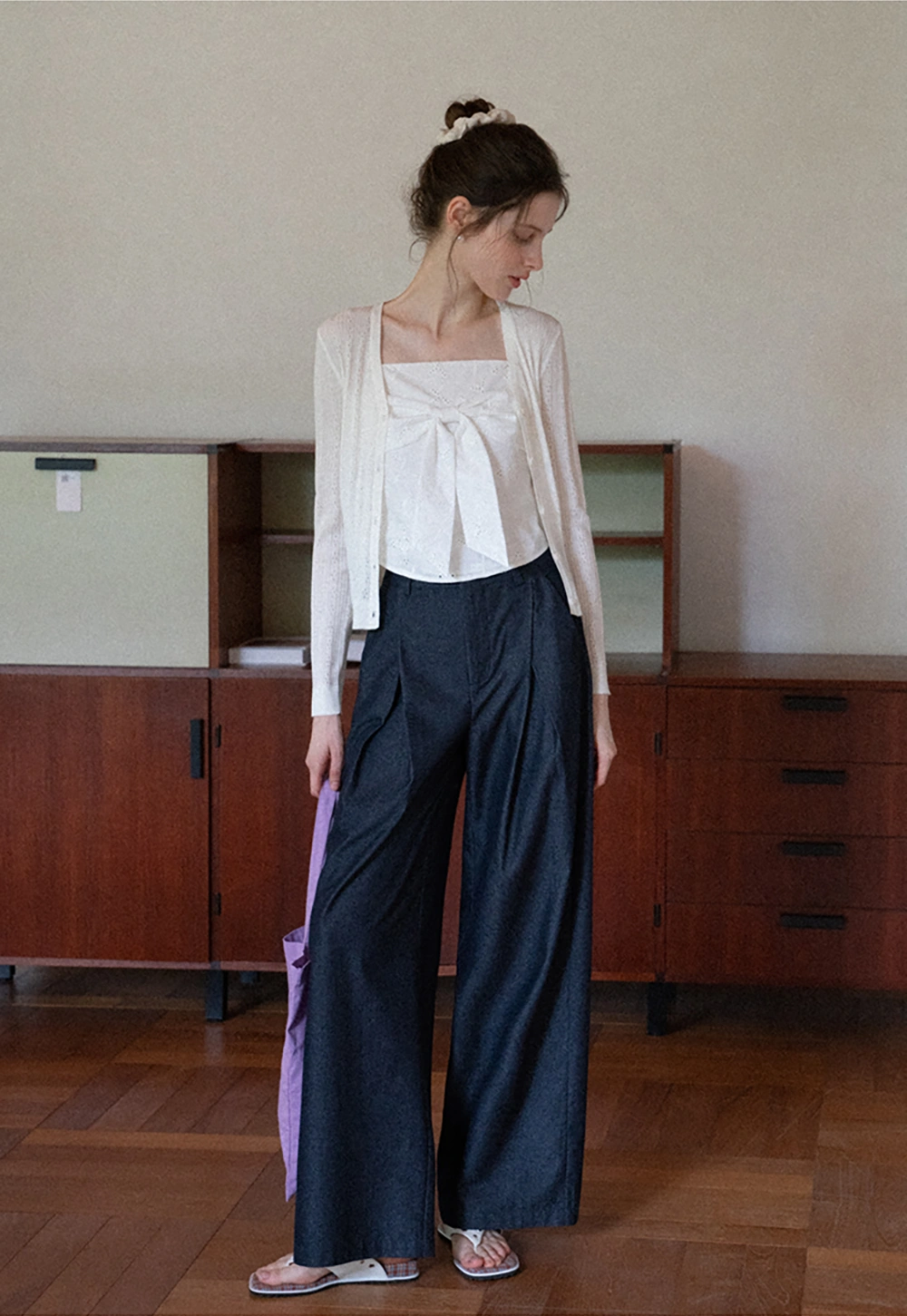 Pointelle Knit V-Neck Cardigan