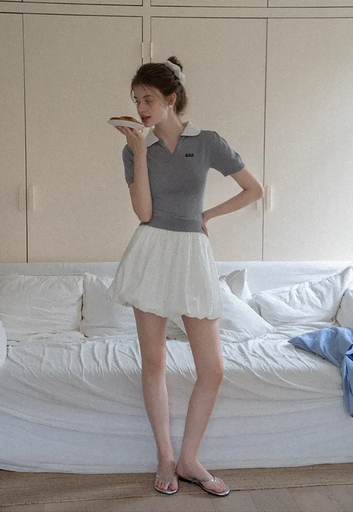 Women Contrast Collar Knit Polo Top