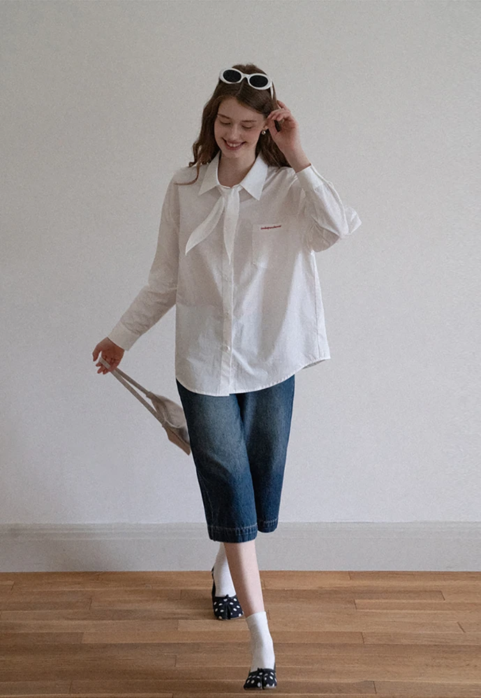 Women Plaid Tie‑Neck Shirt