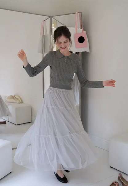 Women's Cable Knit Polo Sweater