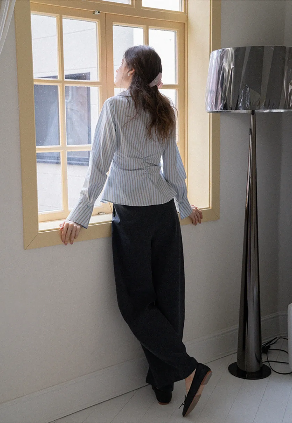 Women's Striped Wrap Shirt with Side Buckle