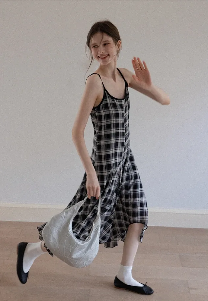 Plaid Handkerchief-Hem Cami Dress