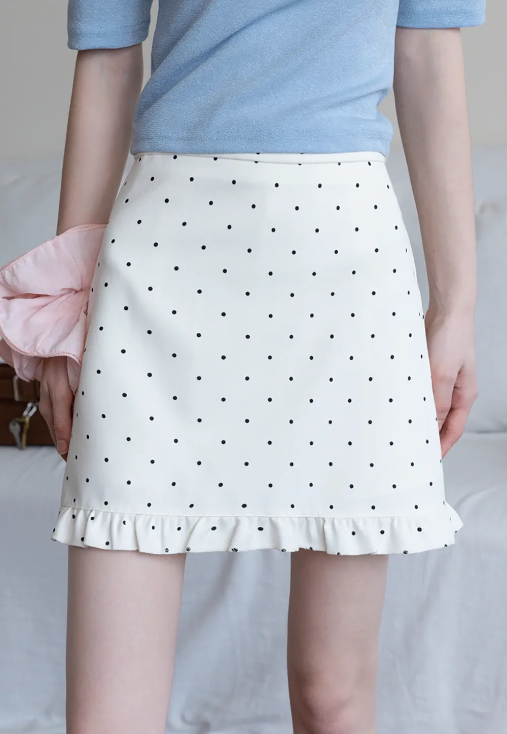 Women's Polka Dot Ruffle Hem A-Line Mini Skirt