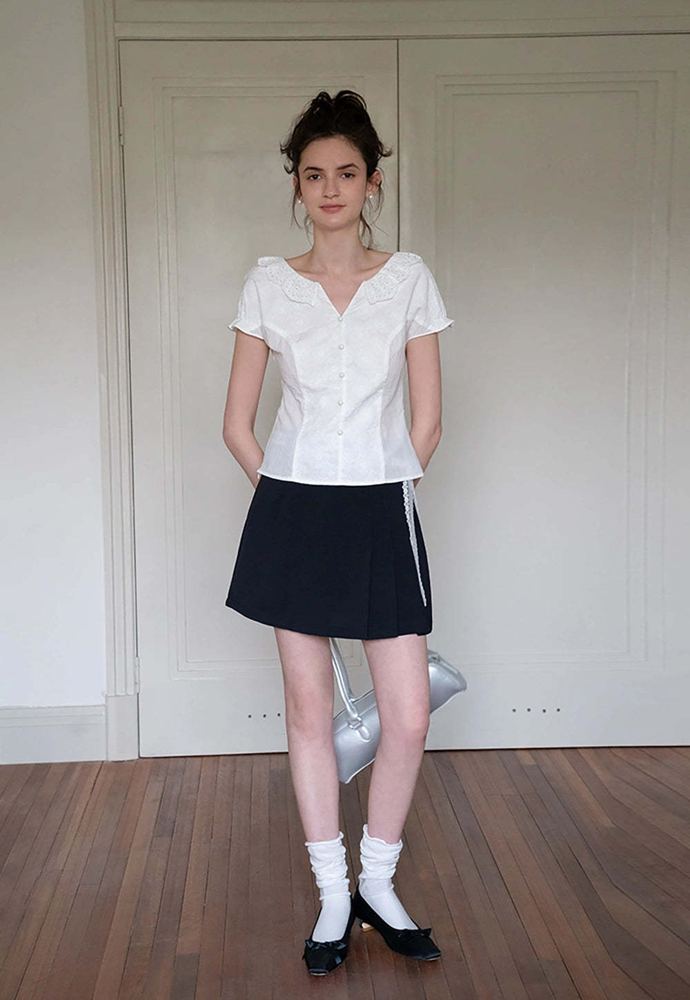 Women's Eyelet Lace V-Neck Blouse