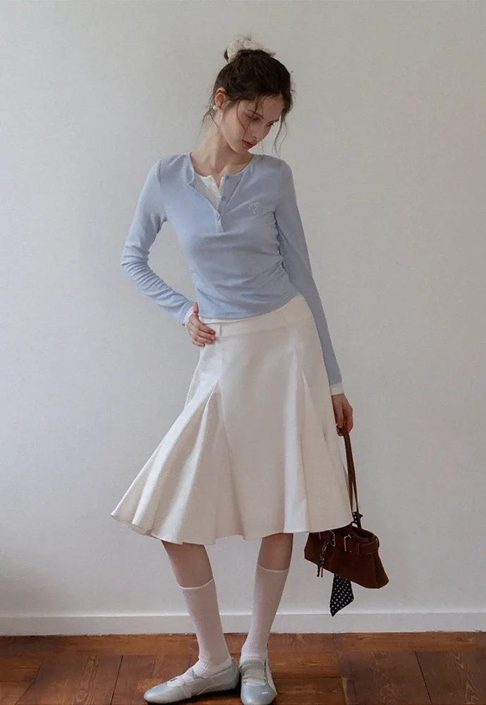 Ruched Henley Crop Top