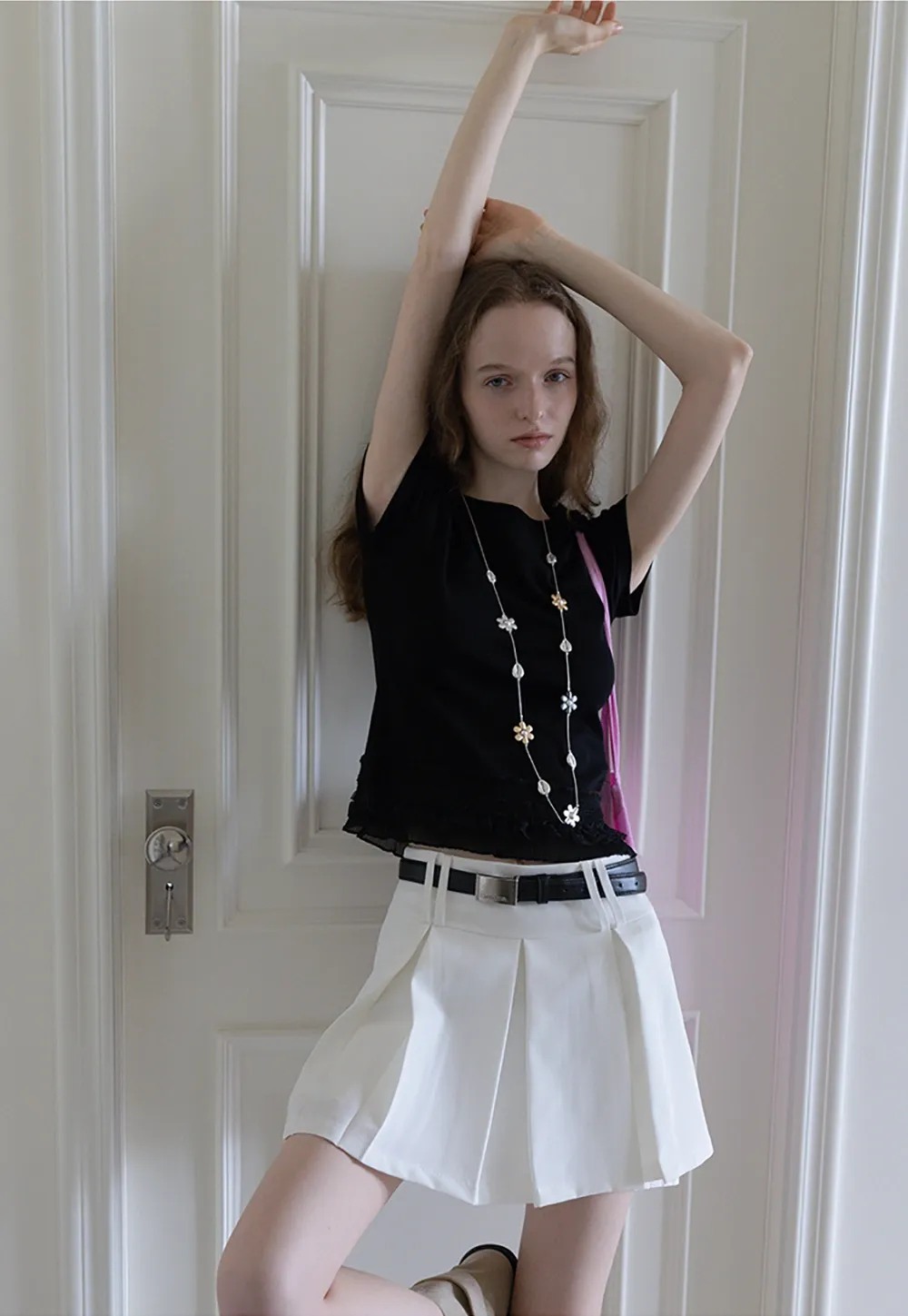 Pleated Layered Skirt Shorts with Belt