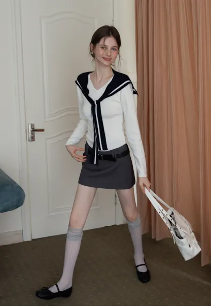 Sailor Tie Knit Long Sleeve Top