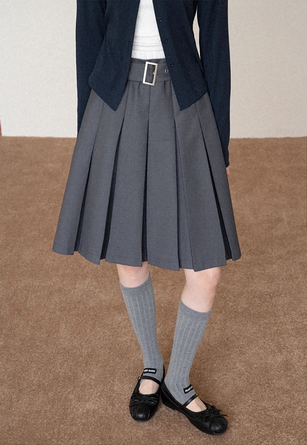 Women's Belted Pleated Mini Skirt