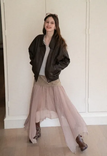 Women's Oversized Faux Leather Bomber Jacket