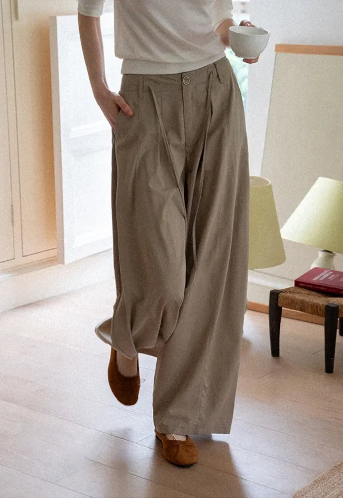 Tie-Waist Pleated Wide-Leg Pants