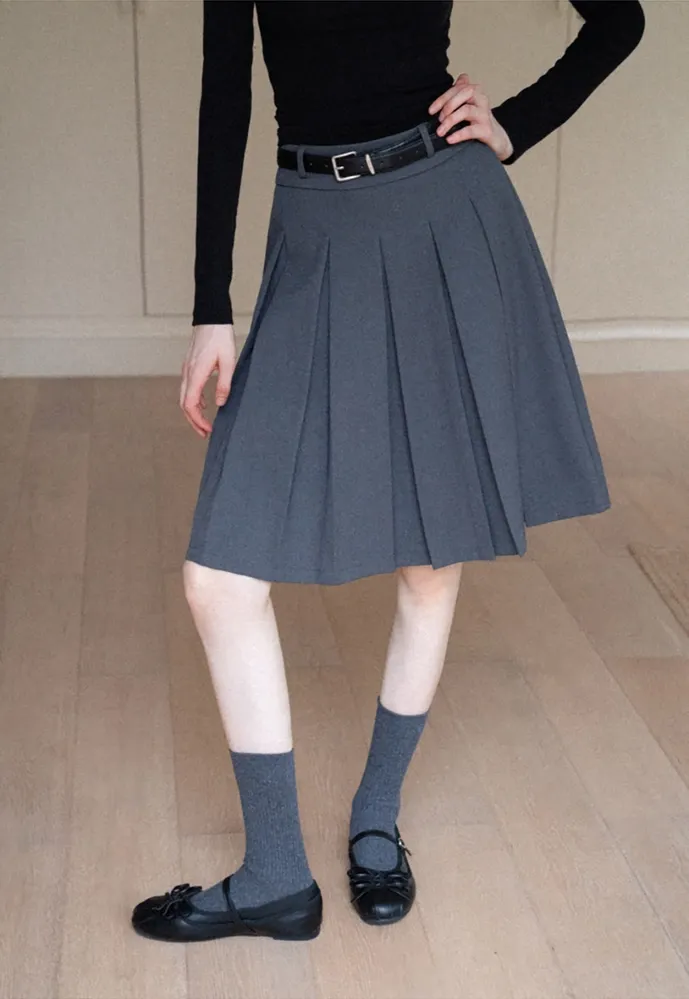Belted Pleated Mini Skirt