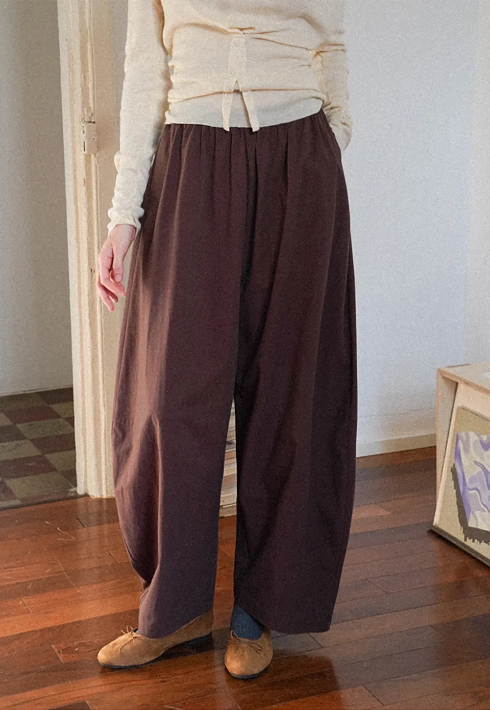 WomensElastic Waist Wide Leg Pants