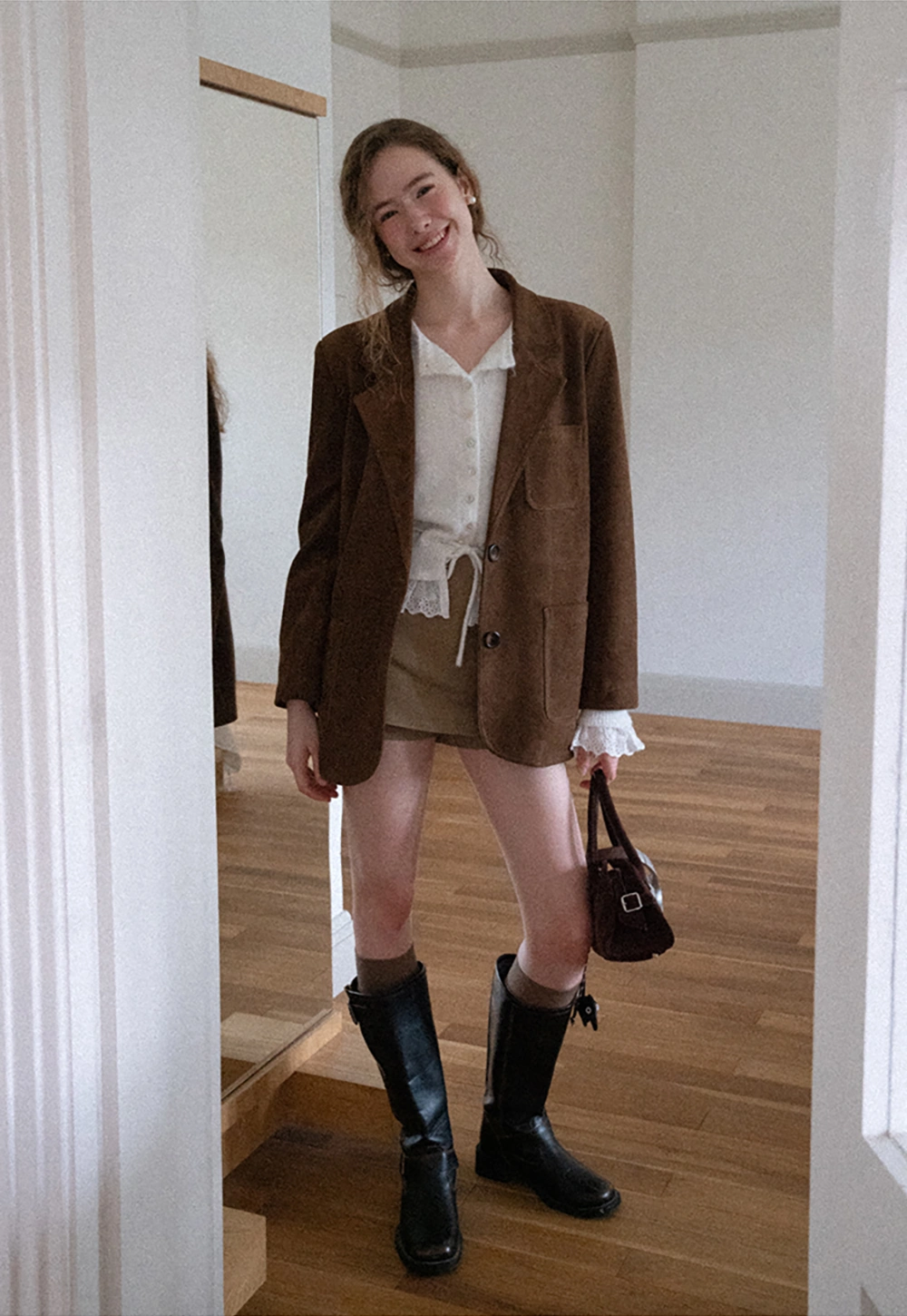 Faux Suede Blazer Jacket for Women with Pockets