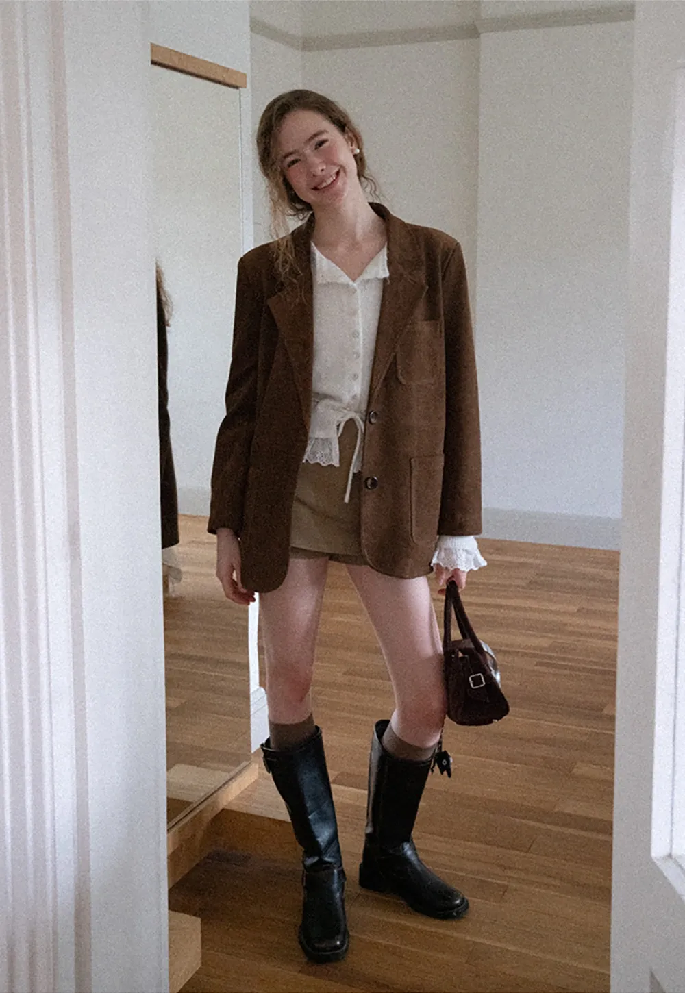 Faux Suede Blazer Jacket for Women with Pockets