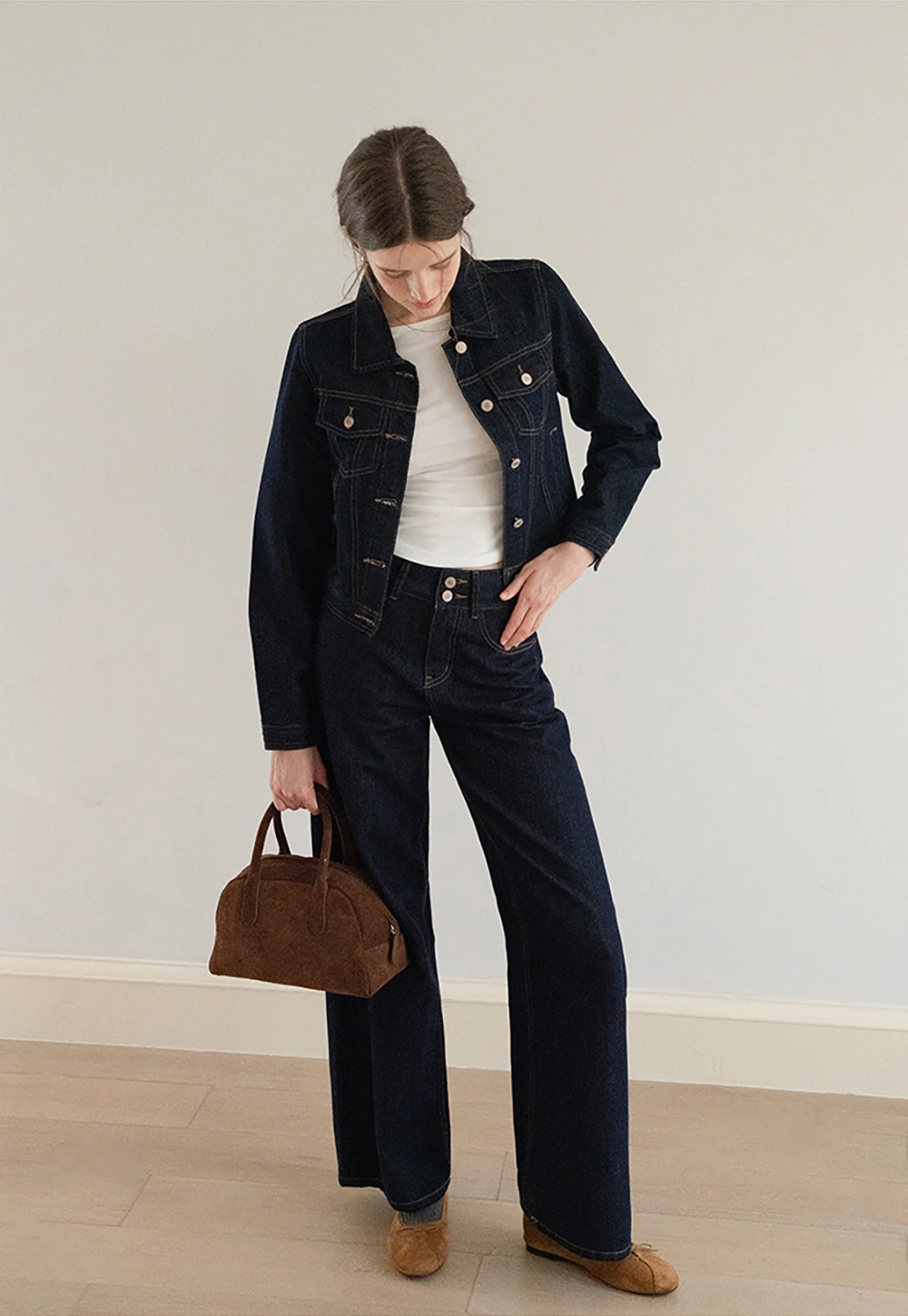 Womens Denim Jacket and Wide Leg Jeans Set