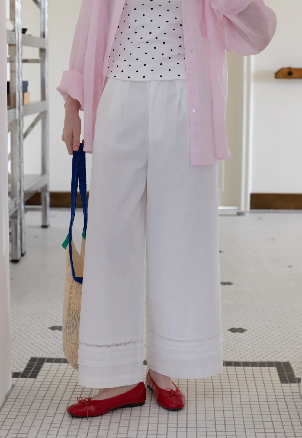 Wide Leg Lace Trim Pants