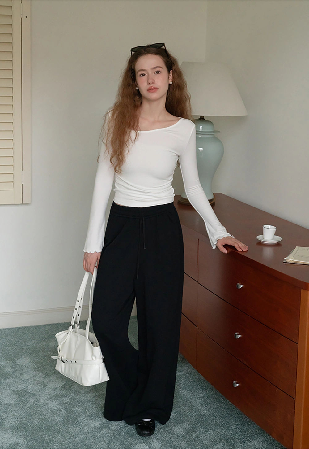 Womens Asymmetrical Neck Slim Fit Long Sleeve Top