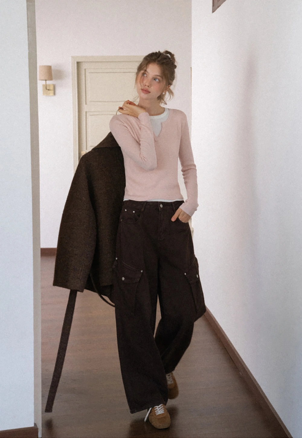 Contrast Layered Knit Long Sleeve Top