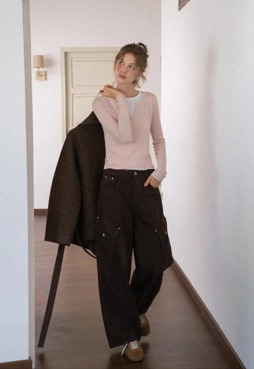 Contrast Layered Knit Long Sleeve Top