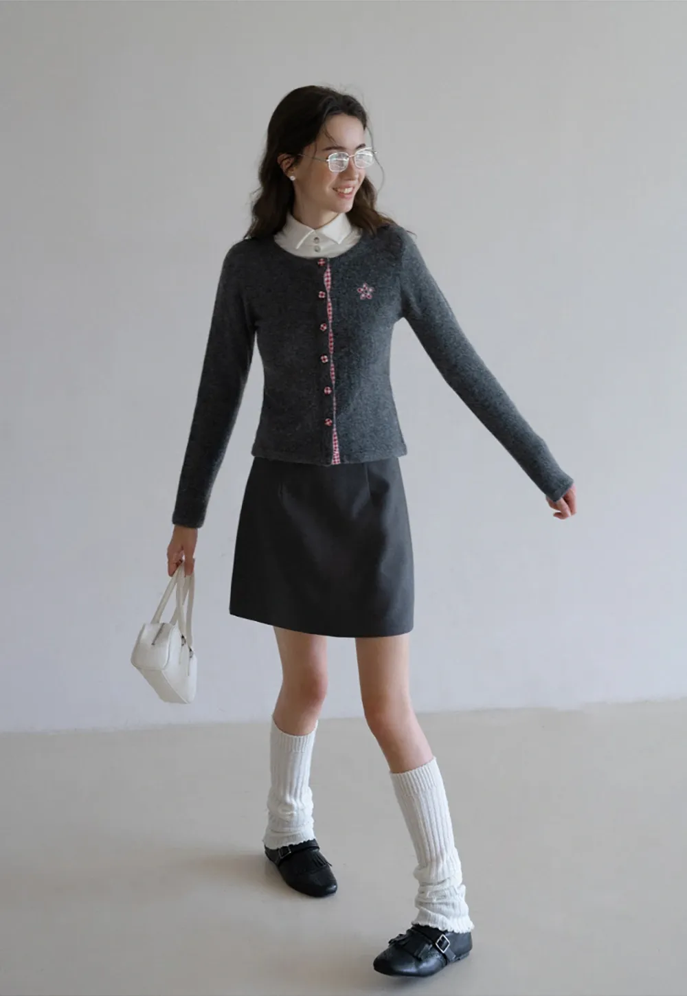 Cozy Knit Button Down Cardigan with Floral Detail