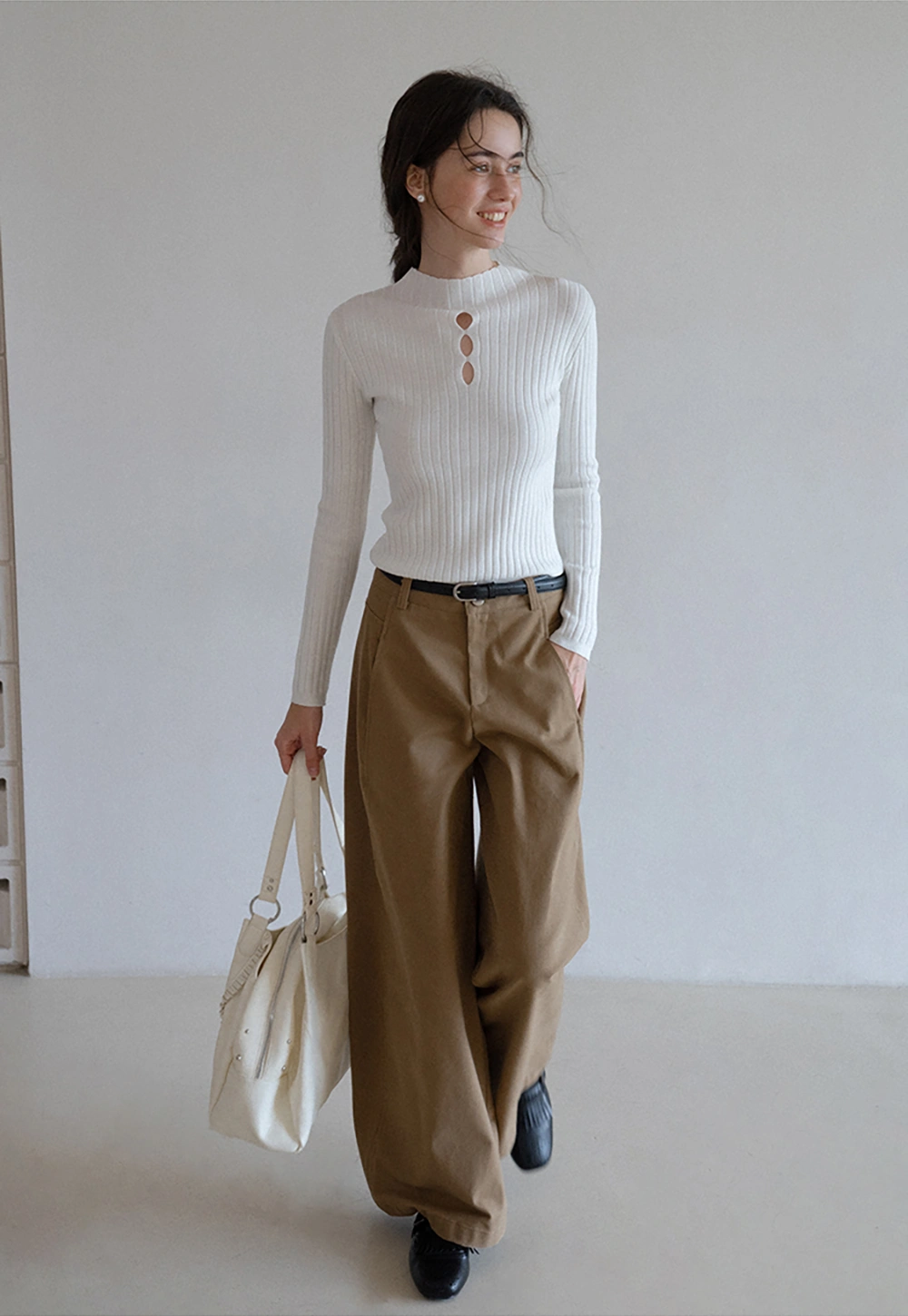 Womens Ribbed Knit Long Sleeve Top