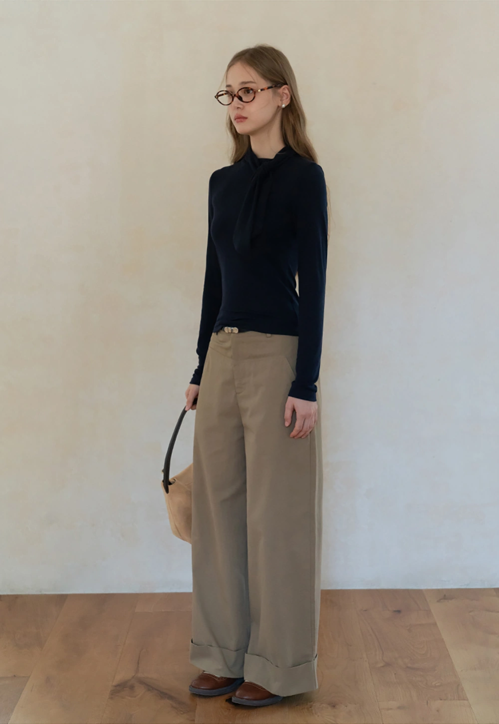 Womens Long Sleeve Tie Neck Tee