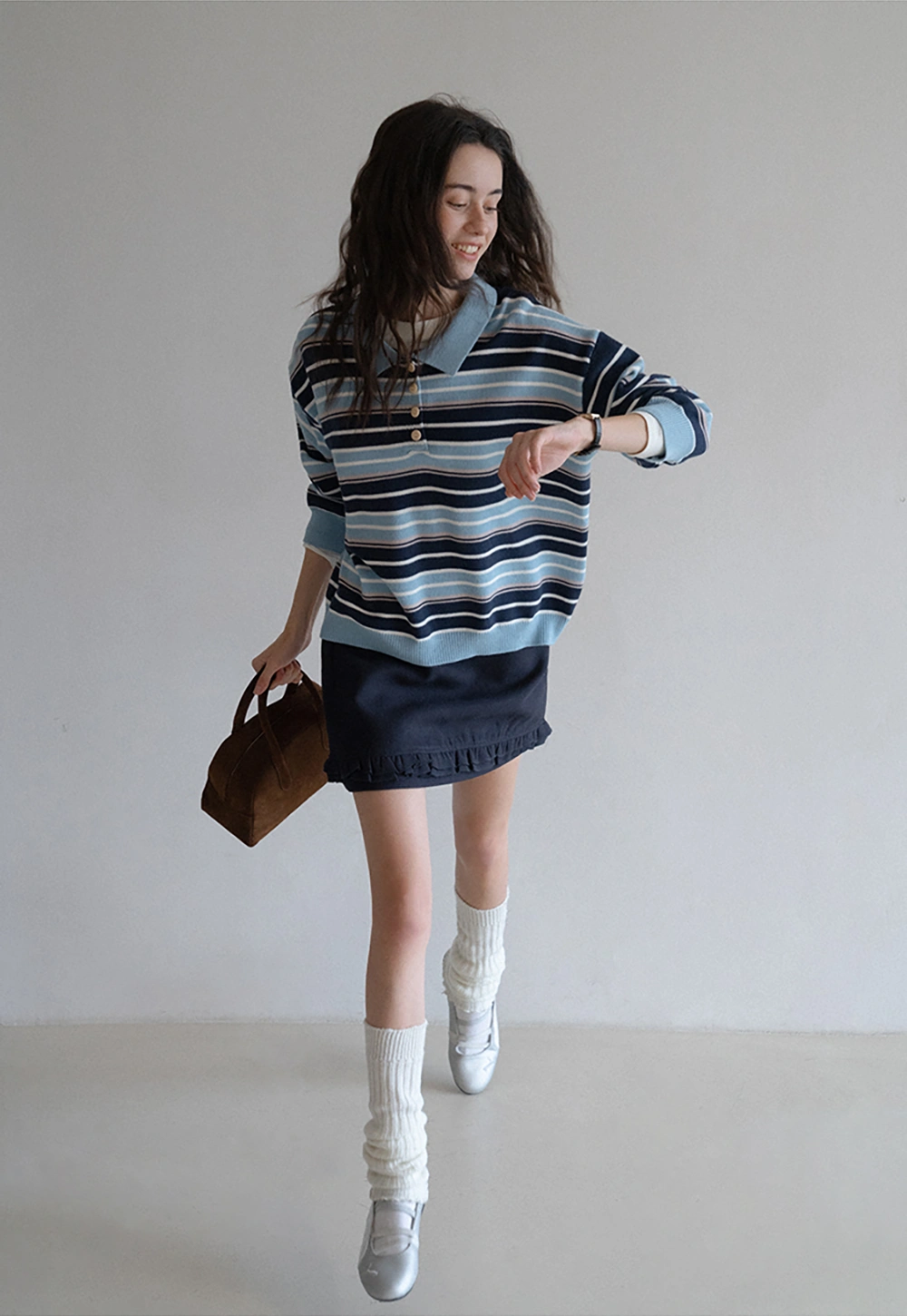 Womens Striped Polo Sweater