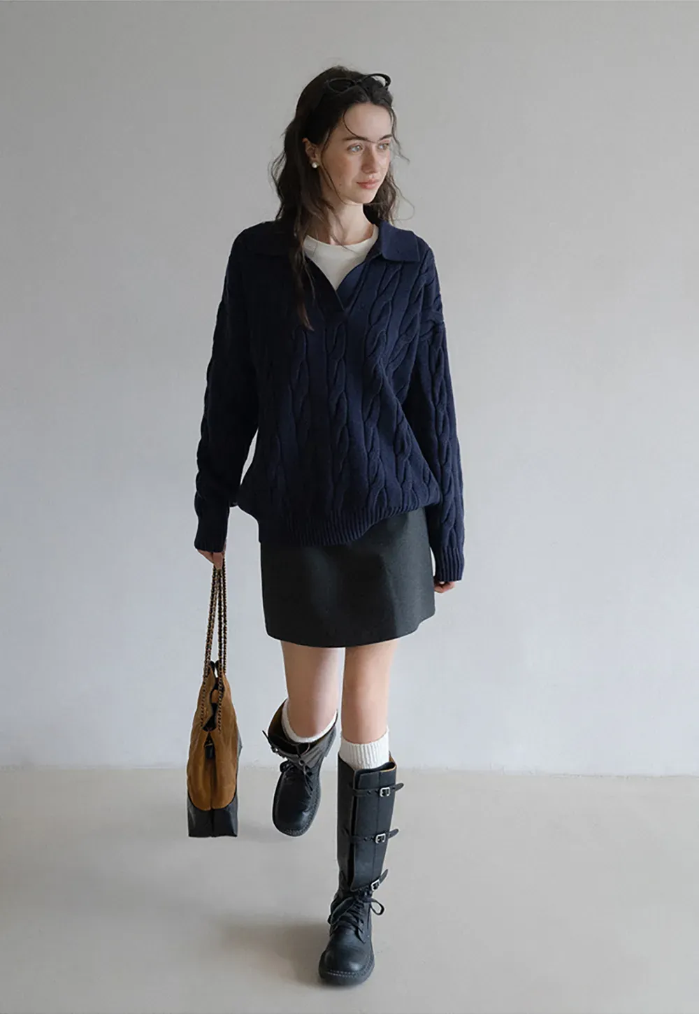 Cable Knit Polo Sweater