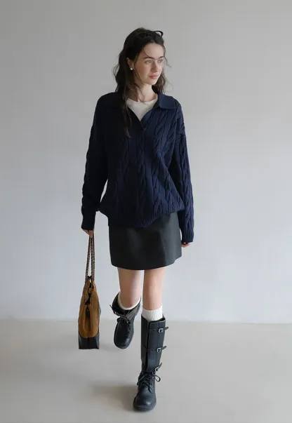 Cable Knit Polo Sweater