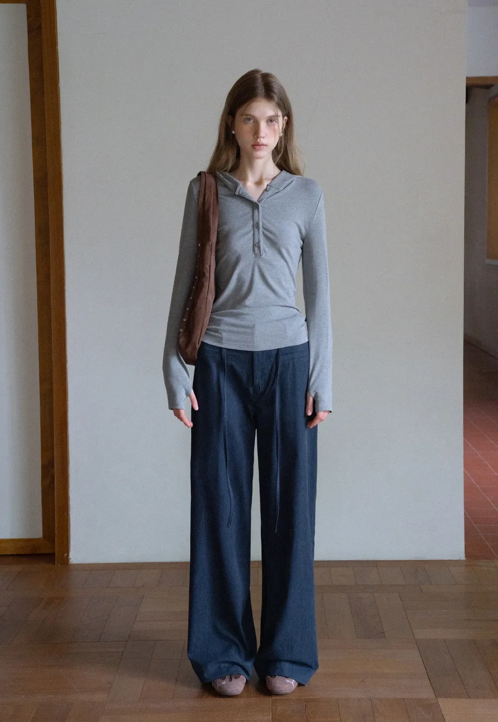 Long Sleeve Hoodie Top with Button Front