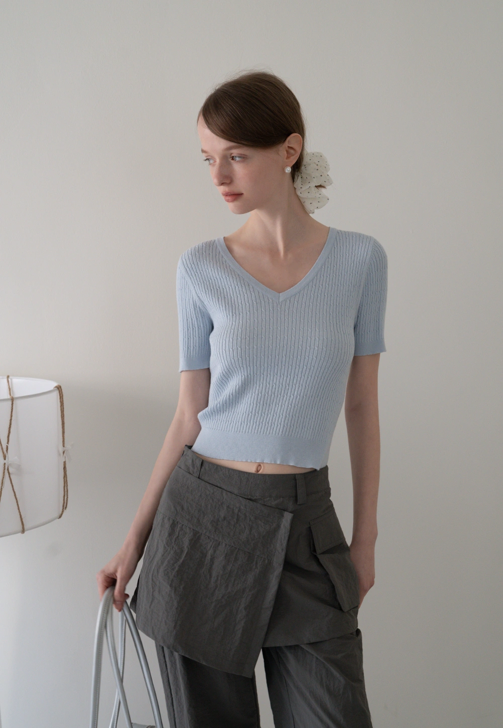 V-Neck Ribbed Knit Top