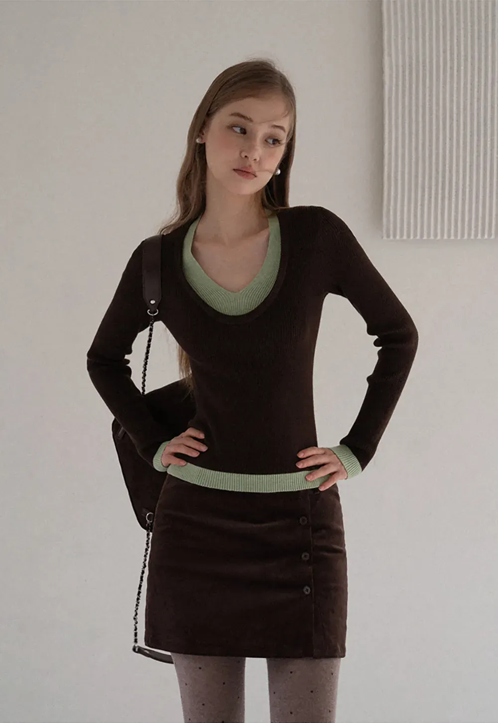 Corduroy Button Front Mini Skirt