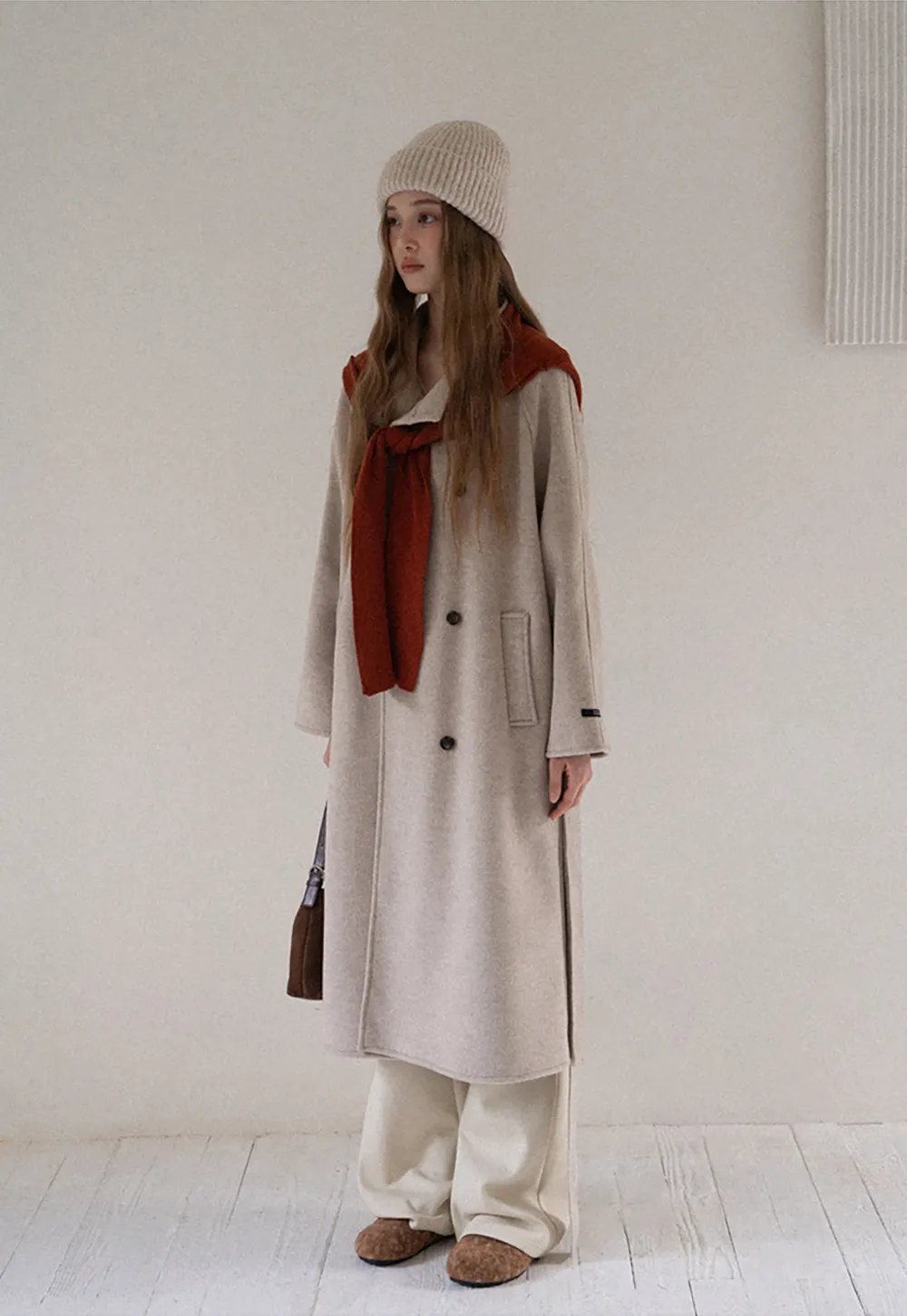 Wool Blend Belted Coat with Scarf Detail