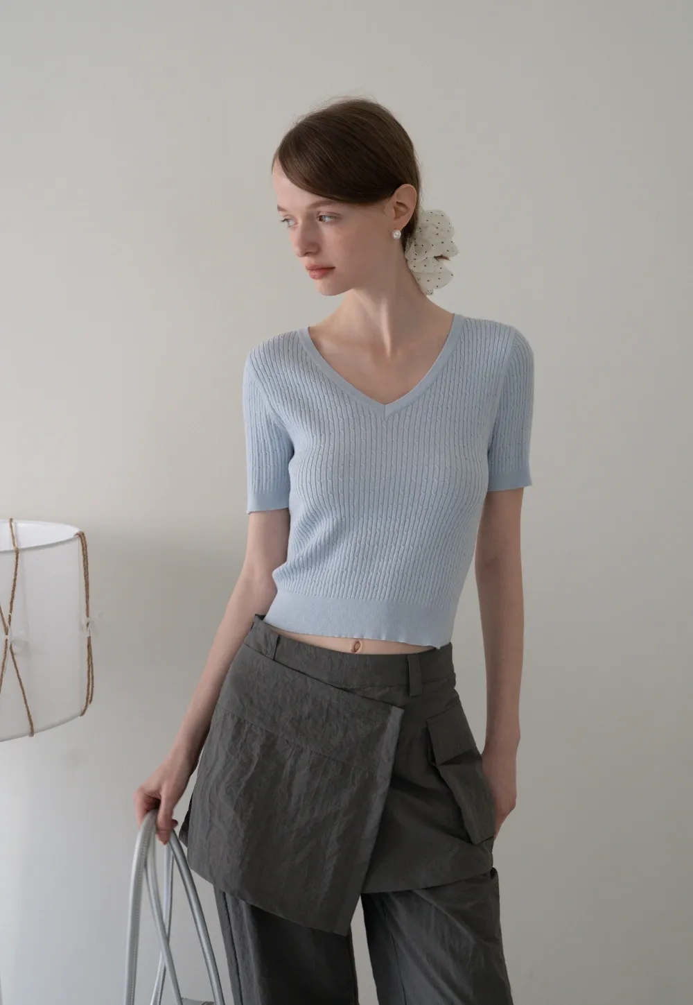 V-Neck Ribbed Knit Top